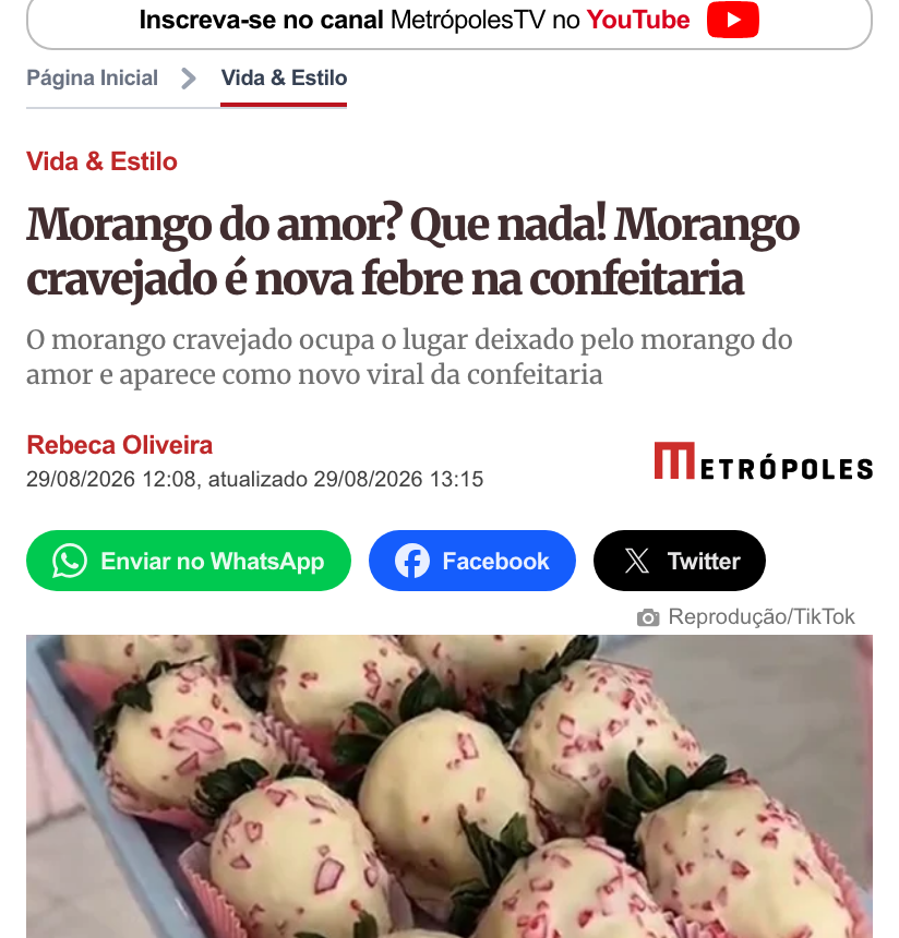 Manchete do Metrópoles: A nova febre da confeitaria